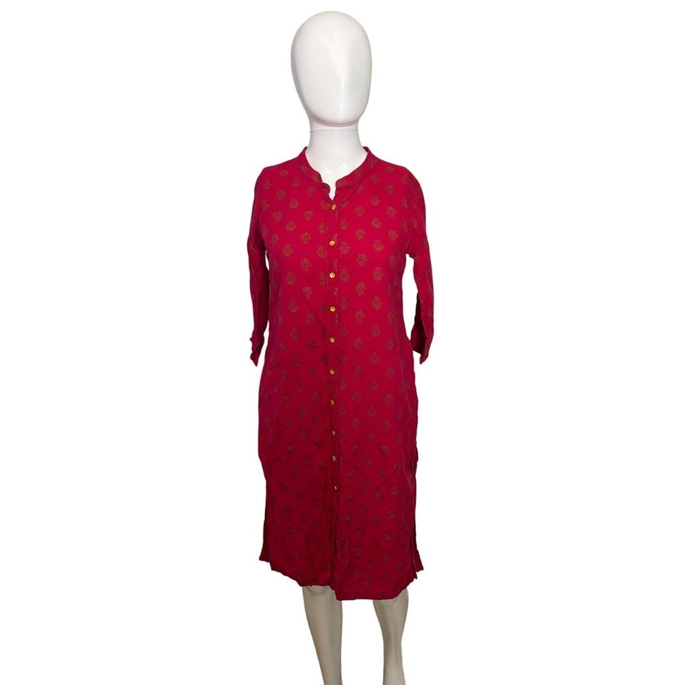 Women Cream Red Embroidered Anarkali Kurta Gown Dress Size Large L Maxi